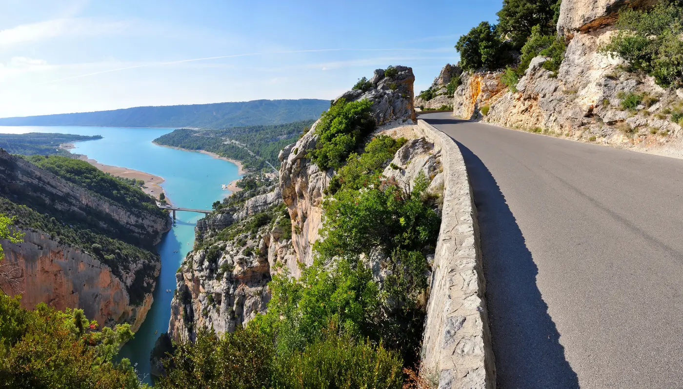 The Route des Crêtes, a cliff road overlooking the turquoise Verdon and Lake Sainte-Croix, Gorges du Verdon